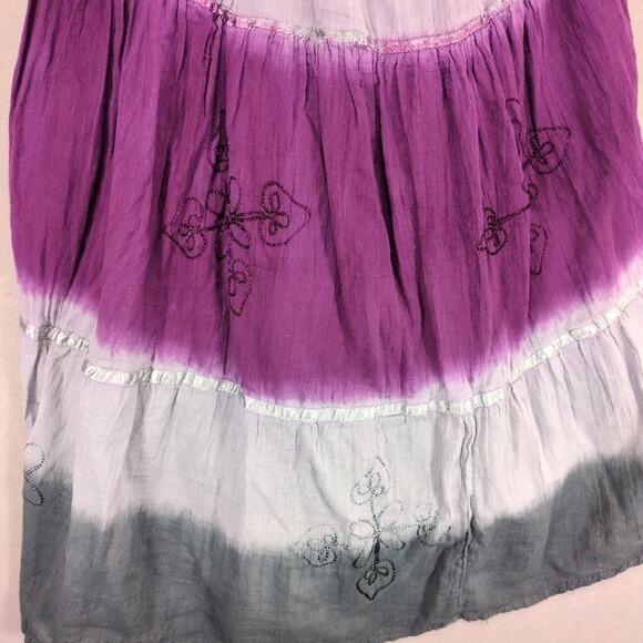 Jackpot Purple Gray Tie Dye Tiered Maxi Skirt One Size Elastic Waist Boho Whimsy - Picture 3 of 6